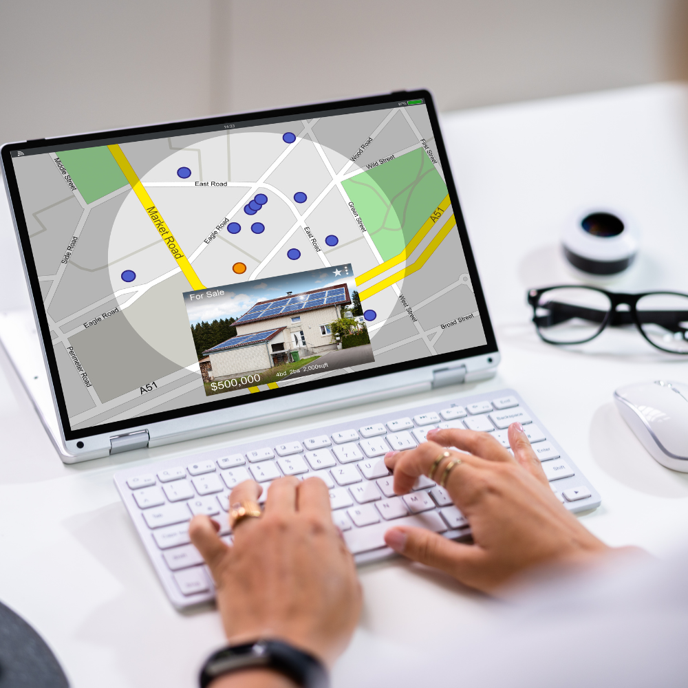 person searching for properties on tablet